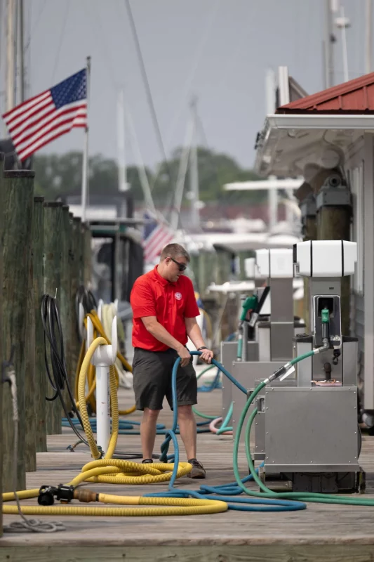 Annapolis Landing Marina Staff Member Helping with Fueling